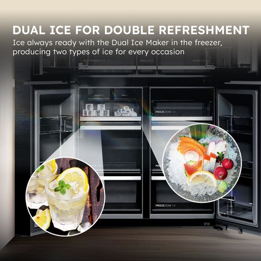 Haier Horizon American Fridge Freezer - Obsidian Steel - Annotation - Dual Ice